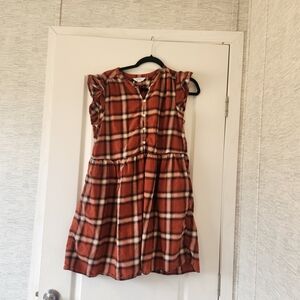 Time and Tru Rust Plaid Ruffle-Sleeve Button Front Dress M Euc